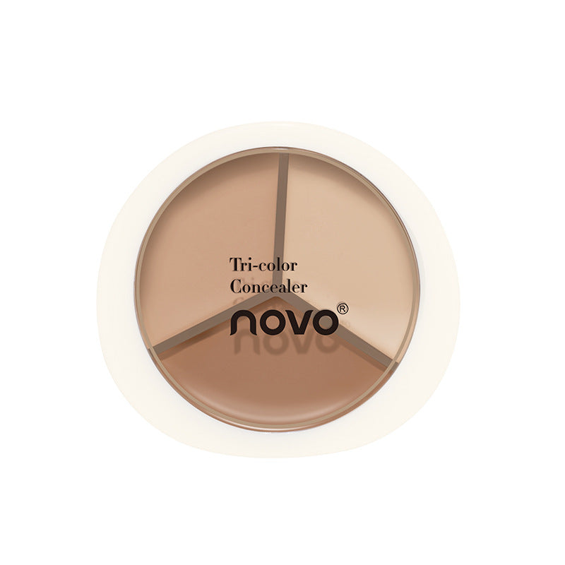 Novo lightweight & hydrating tri-color concealer palette - moisturizing, non-caking, covers blemishes, dark spots, and tear troughs