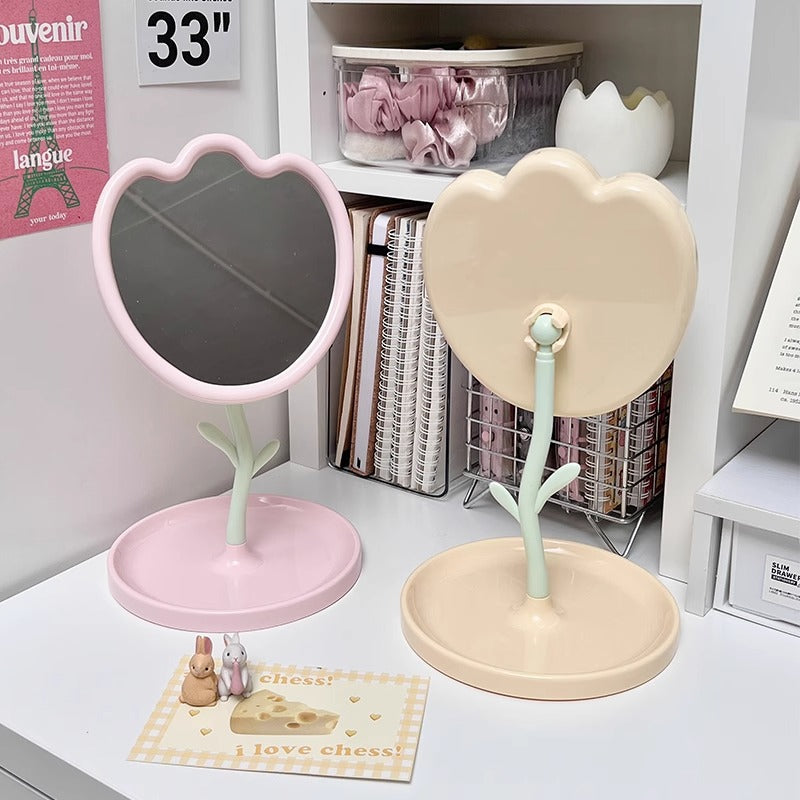 Tulip makeup mirror - desktop/standable mirror with jewelry storage - perfect for dorms, plastic home mirror, vanity mirror