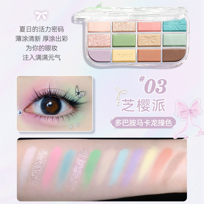 Novo illusion color eyeshadow palette - women's low saturation shimmer & matte earth tones macaron 12-color eyeshadow