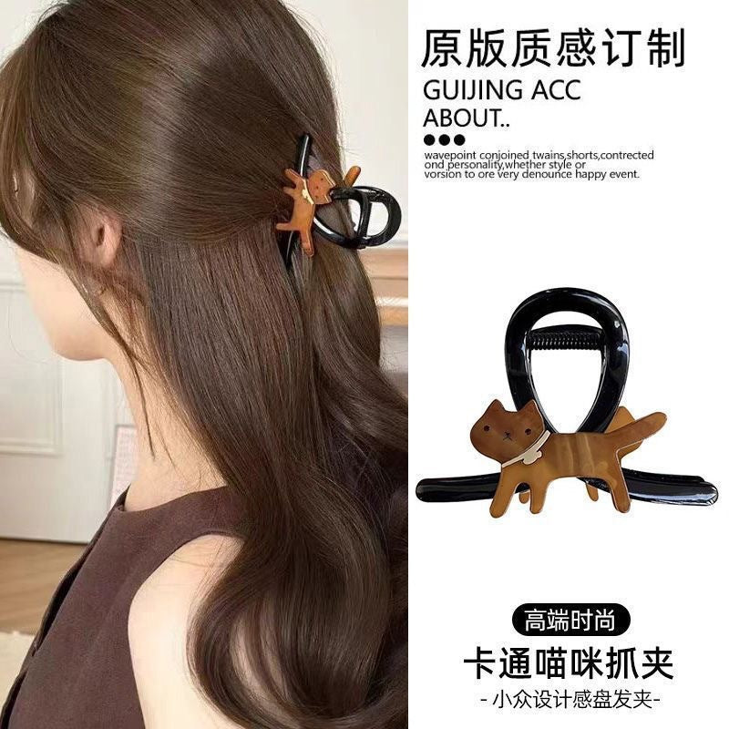 Cute cartoon kitten medium-sized gripper on the back of the head, shark clip, niche styleclassy design, easiest for match hair accessories, trendy