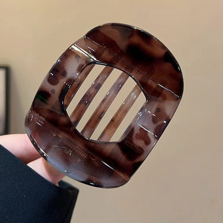 Lazy old money style gripper for women fall and winternew arrival enlarged and widened horizontal clip classy sense retro leopard print hair clip headwear