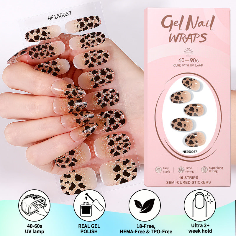 Zhengxiang european and american leopard print gel manicure stickers waterproof cross-border french semi-cured nail stickers uv gel nail