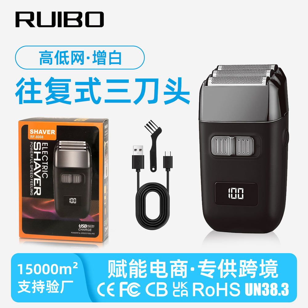 High and low mesh three-blade reciprocating electric shaver for men for homeled digital display whitening device razor washable