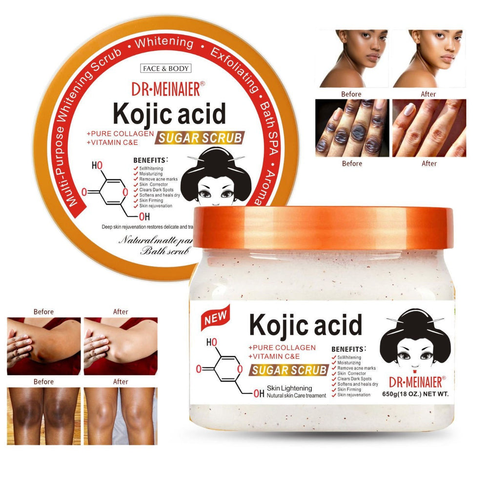 kojic acid sugar scrub for dark spot removal, cleansing, and exfoliation - lychee scrub bath salt & carrot scrub 650g