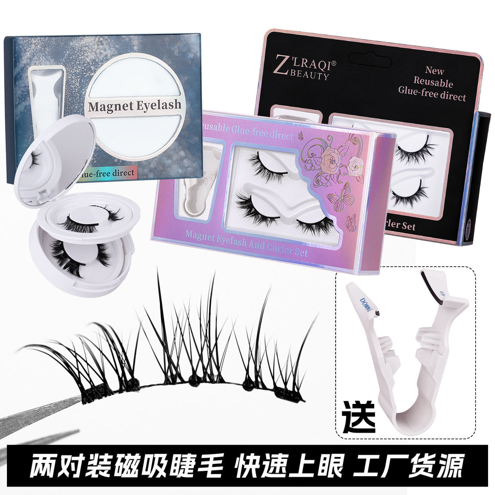 magnetic eyelashes for natural women, 2 pairs of black stem fox eyelashes, magnetic with clip set, european and american hot style