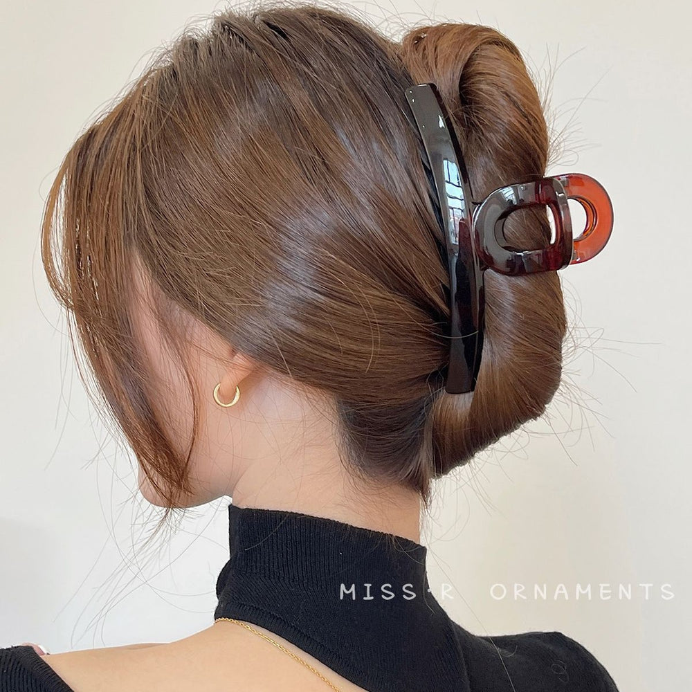 New arrivalfrenchretro pattern plastic resin summer tortoise shell elegantelegance gripper matte black one-word half arc hair gripper