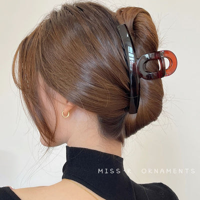 New arrivalfrenchretro pattern plastic resin summer tortoise shell elegantelegance gripper matte black one-word half arc hair gripper