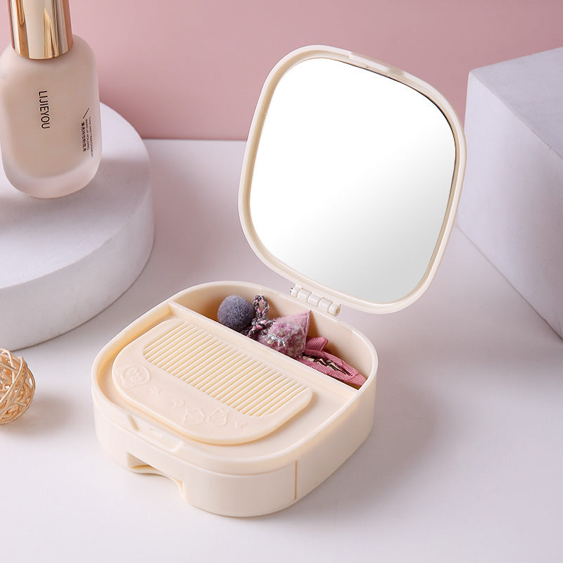 Portable desktop organizer with hd makeup mirror - foldable dorm room tabletop plastic home mirror for jewelry storage