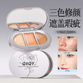 Qxqy natural fit tri-color concealer - glides on smoothly, brightens, covers blemishes, dark circles, and tear troughs - beginner-friendly concealer palette
