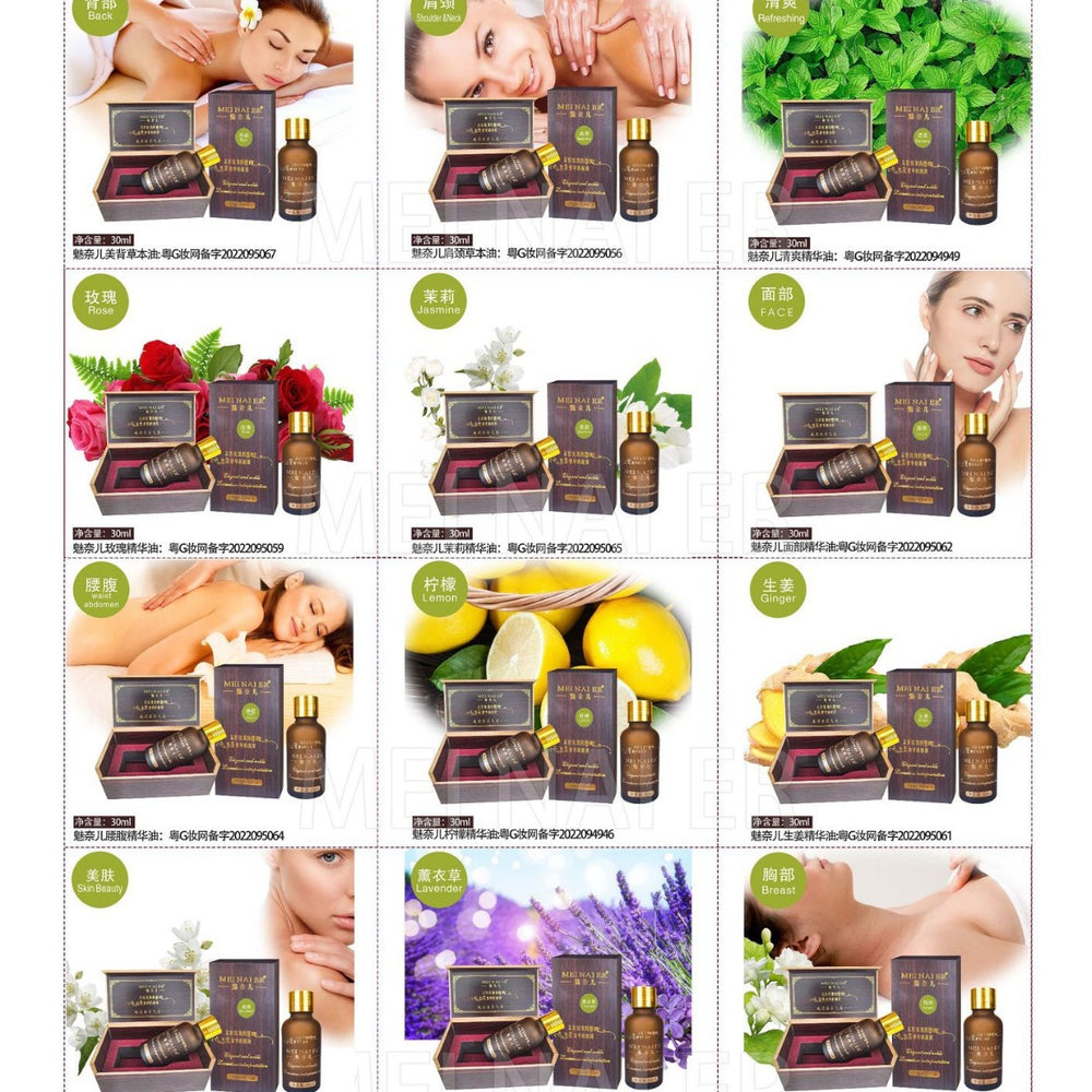 Meinair jasmine wooden box essential oil body facial spa head care revitalizing oil beauty salon wholesale 30ml