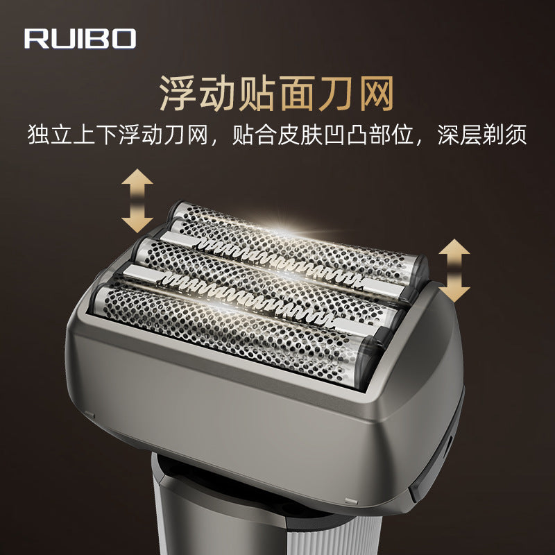 Led reciprocating five-blade beard razor with two-speed adjustable with sideburns, full body washable electric shaver