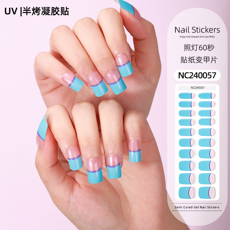Zhengxiang customized second generation uv gel nail art stickers french onion powder baking lamp hardened semi-cured nail stickers wholesale