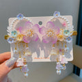 150-13# pearl hoop earrings with purple floral design (pair)