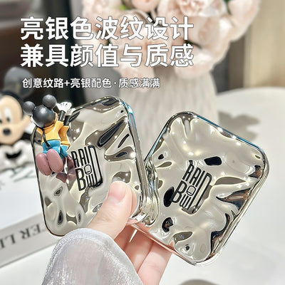 Portable led makeup mirror - mini handheld double-sided folding mirror with light, electroplated, for home use