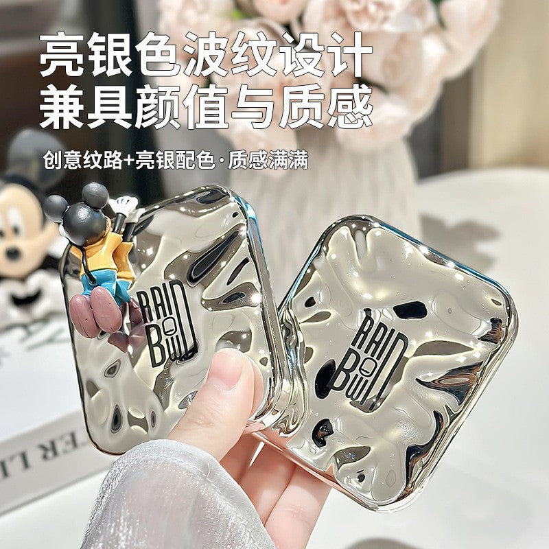 Portable led makeup mirror - foldable, electroplated, with light, mini handheld double-sided mirror for home use
