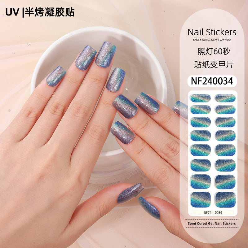 Zhengxiang custom gel nail stickers - european & american style glitter, cat eye, uv light curing, semi-cured nail stickers - waterproof, cross-border wholesale