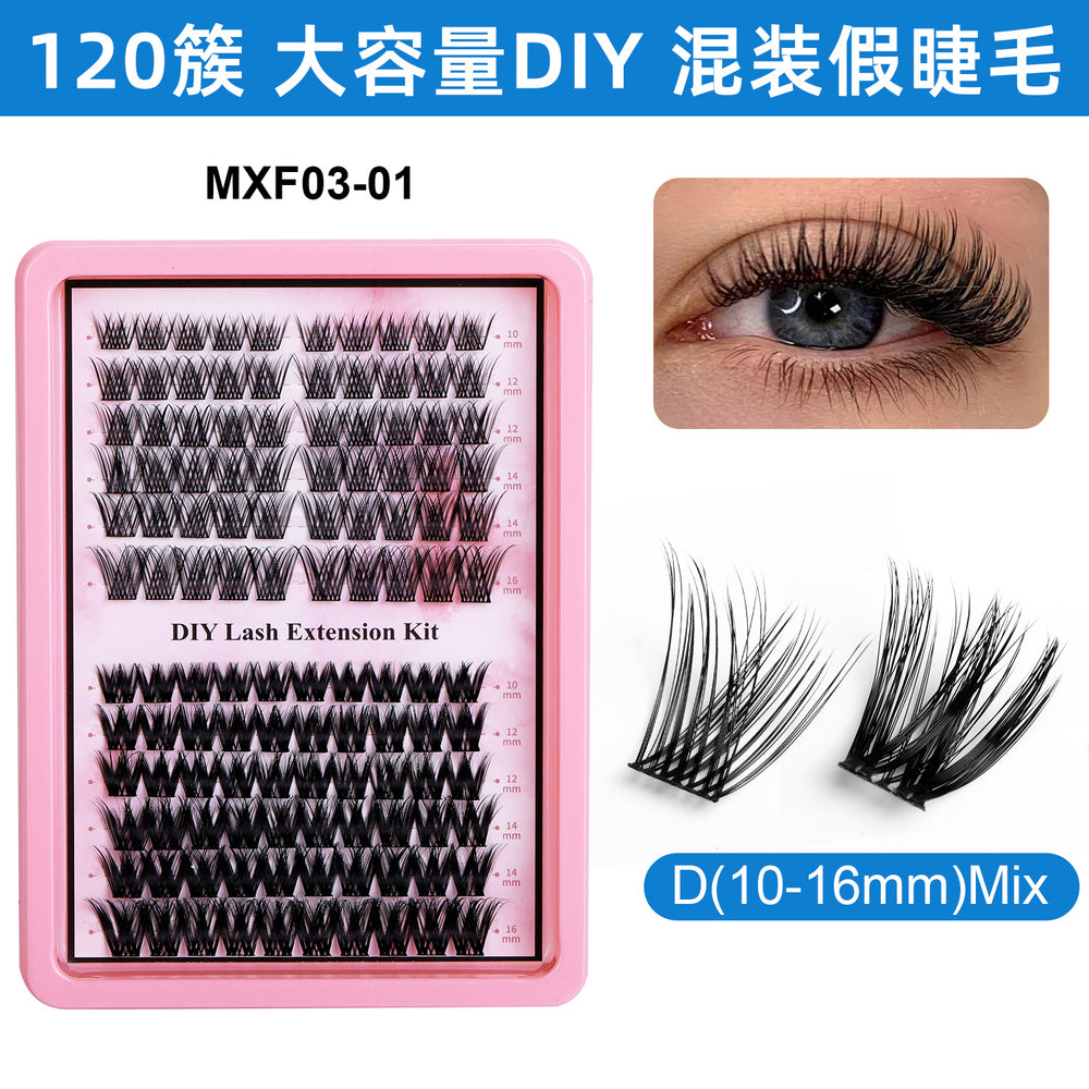 popular european and american false eyelashes diy segmented eyelashes single cluster glue style chemical fiber thick cluster eyelashes set