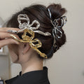 Simple bow hair clip for women's back of head 2024 new style hair volume large shark clip headwear