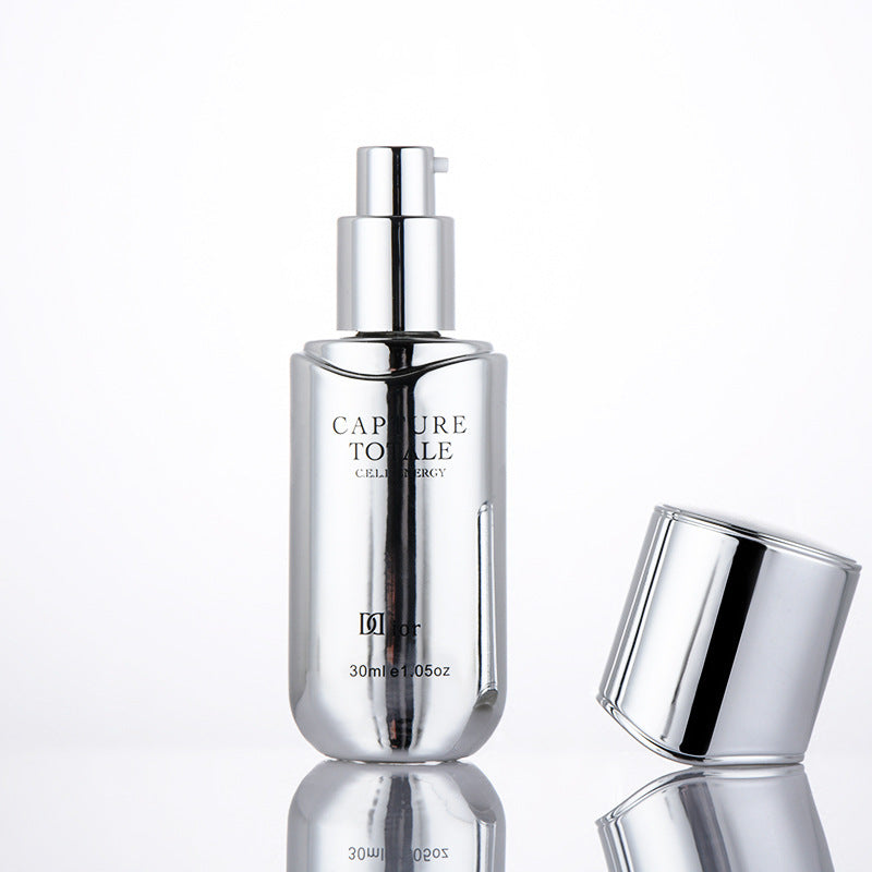 New electroplated silver glass bottle - press-type essential oil bottle, lotion bottle, 120ml/50g cream jar, cosmetic packaging material