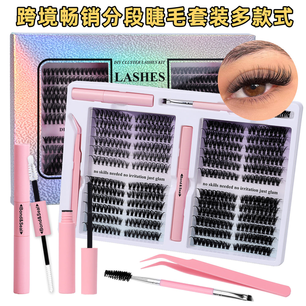 Amazon's best-selling false eyelashes set, large-capacity diy segmented european and american curling eyelashes glue in stock