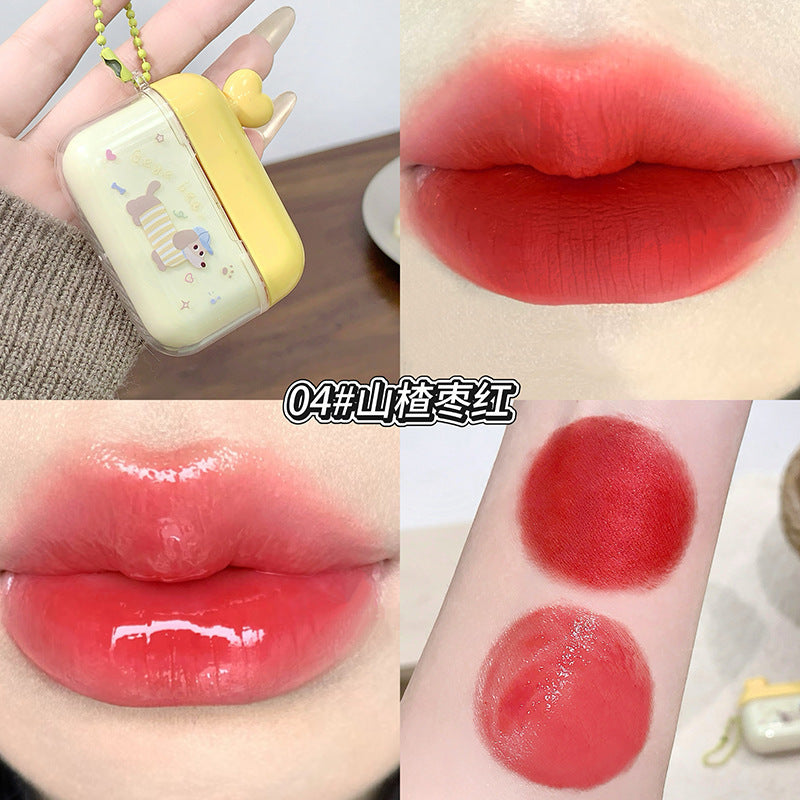 Gege bear bright velvet matte two-color lip glaze water-gloss mirror matte matte matte matte cup-resistant and non-fading lip mud