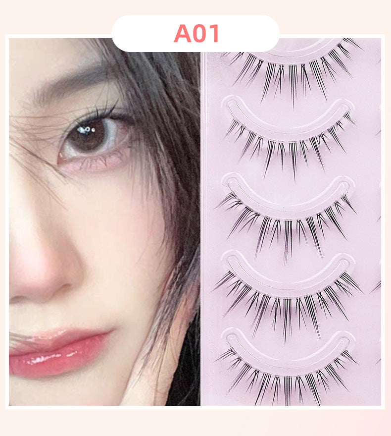 Popular fake eyelashes, thick and long fishtail + a-shaped hair, messy comic little devil, transparent stem lower eyelashes