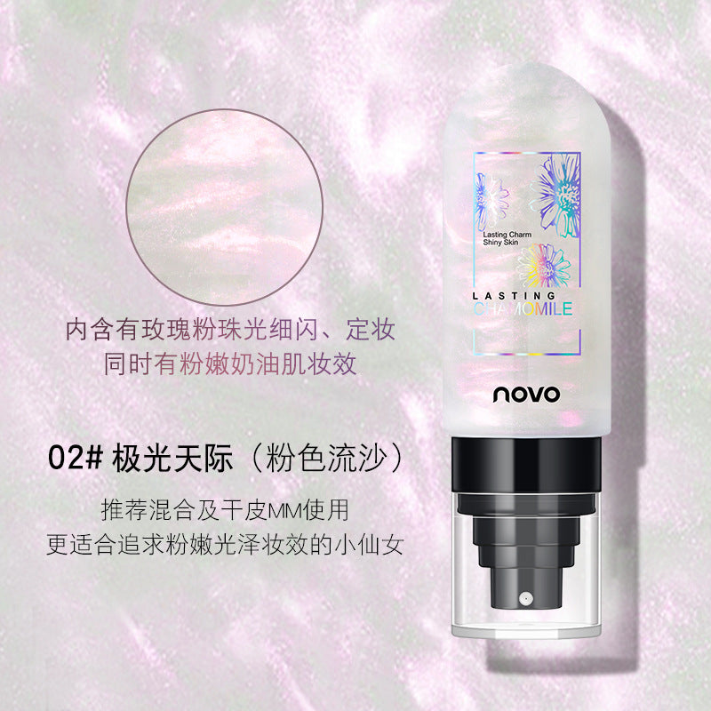 Novo chamomile hydrating setting spray - quick-drying, film-forming, dewy finish with fine shimmer, long-lasting, waterproof, smudge-proof
