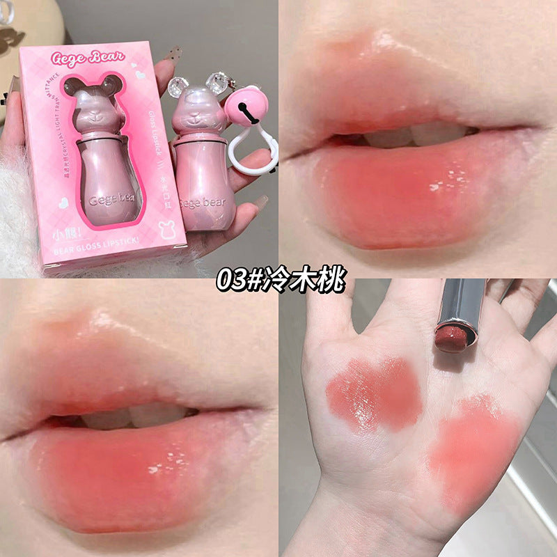 Gege bear cute moisturizing water-gloss lipstick student party pseudo-no makeup waterproof non-stick cup keychain lipstick