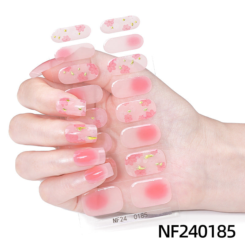 Zhengxiang customized gel manicure stickers gradient onion powder smudged ice transparent cross-border amazon french uv semi-baked nail stickers