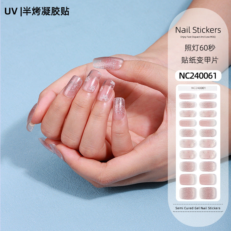 Zhengxiang customized second generation uv gel nail art stickers french onion powder baking lamp hardened semi-cured nail stickers wholesale