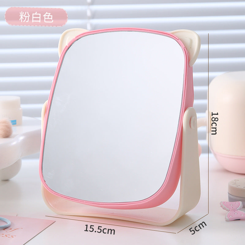 Desktop makeup mirror plastic storage box all-in-onefor home bear hug girls dormitory desktop dressing mirror home mirror