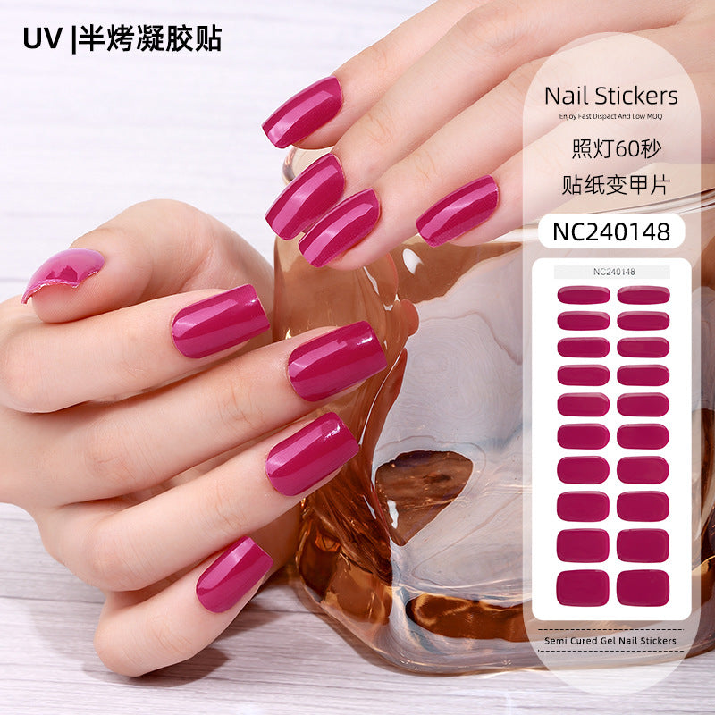 Zhengxiang factory customized korean solid color gel nail stickers uv light therapy semi-cured nail art stickers wholesale amazon