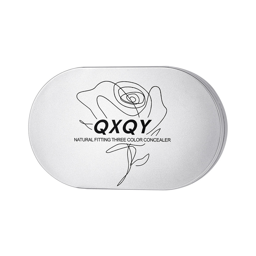 Qxqy natural fit tri-color concealer - glides on smoothly, brightens, covers blemishes, dark circles, and tear troughs - beginner-friendly concealer palette