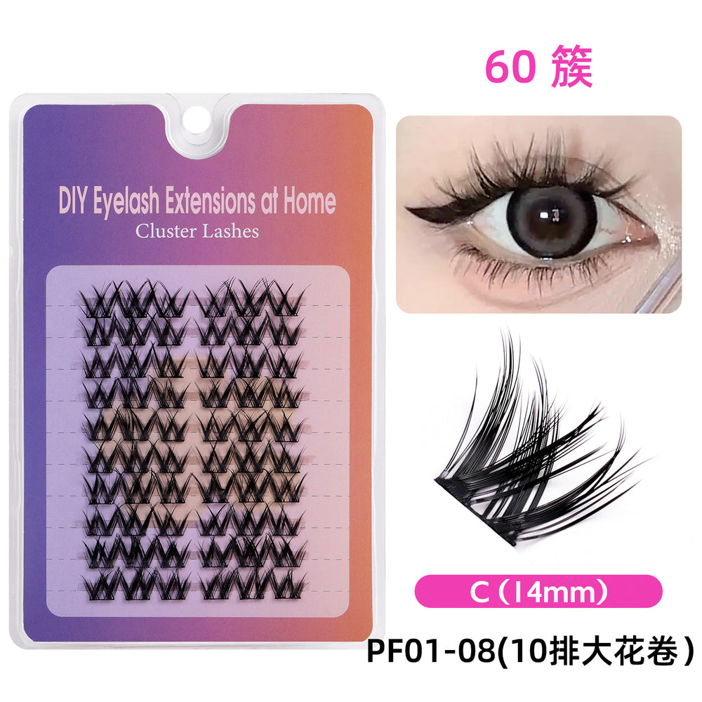 Segmented false eyelashes without glue, flat single cluster black stem, natural slender artificial fox style false eyelashes glue style