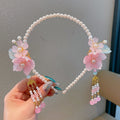 151-07#pink double flower pendant pearl headband