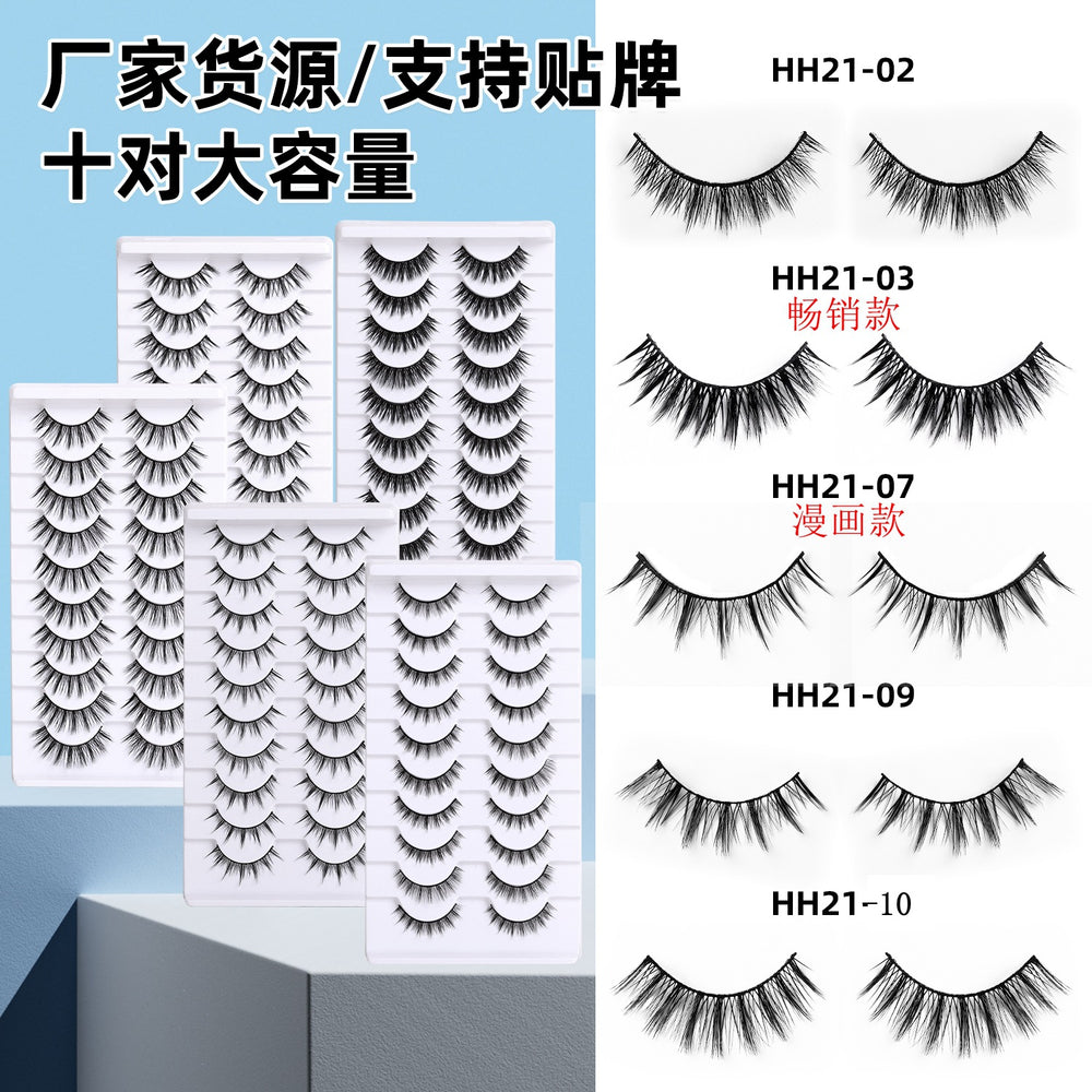 10 pairs of hard stem false eyelashes - voluminous, faux cluster lashes for stage makeup, professional makeup artist grade