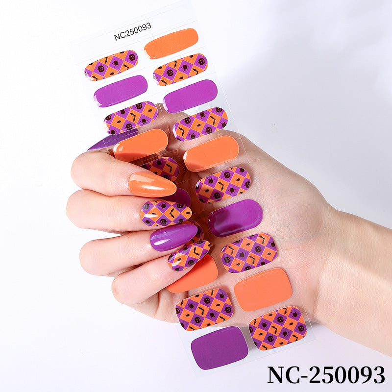 Zhengxiang halloween gel nail art stickers waterproof cross-border uv semi-cured nail stickers customized nail symphony