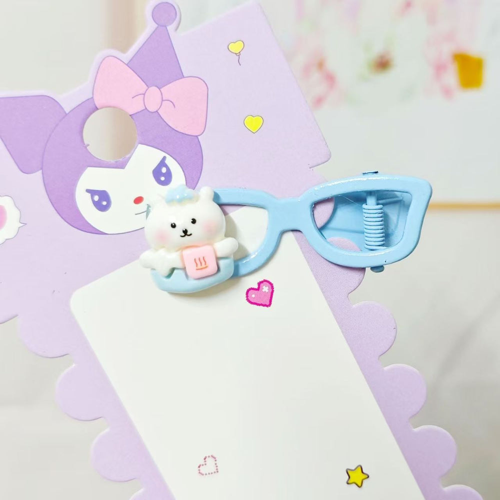 Wholesale cartoon self-deprecating bear hair clips sweet hair accessories headwear girly cute girls cartoon hairpins glasses