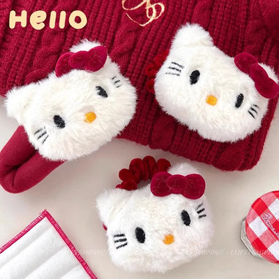 Cute plush kitty hair clip angora red bow hair tie bangs clip cartoon bb clip hair accessories for women