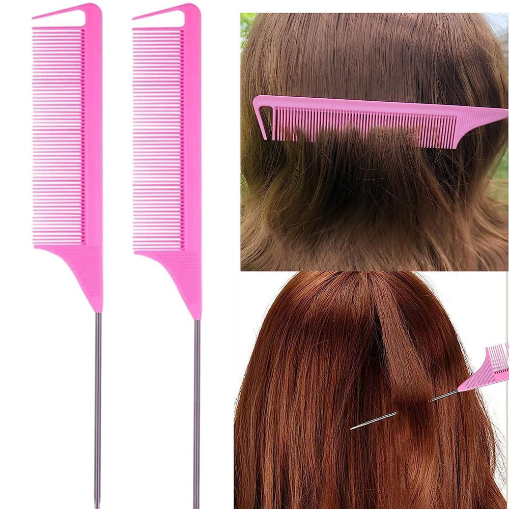 manufacturer in stock high temperature resistant pointed tail comb rainbow comb hairdressing comb highlight steel needle comb 8-piece set