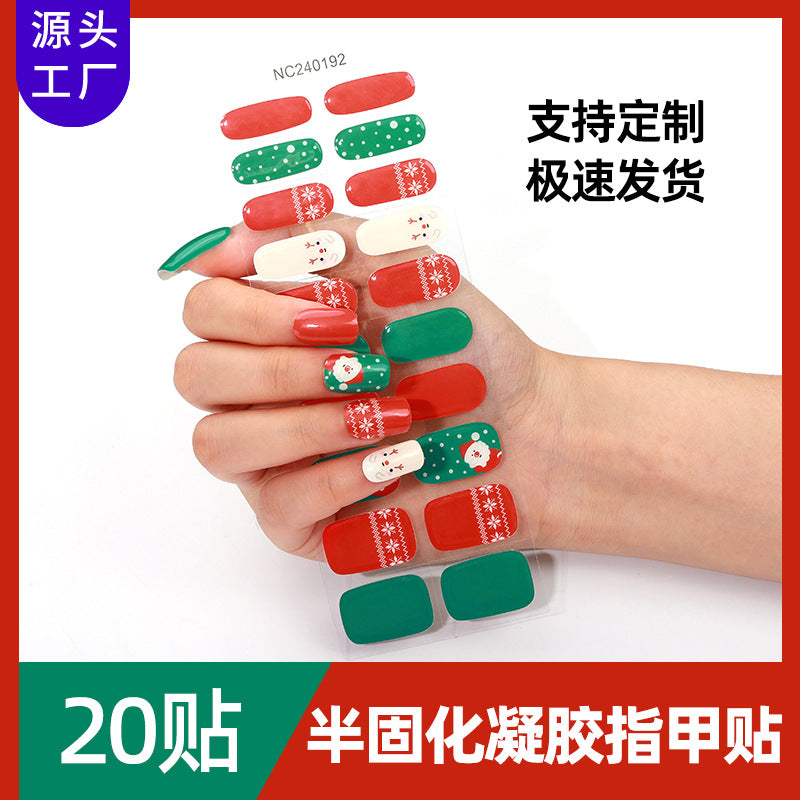 Zhengxiang custom christmas gel nail stickers - cartoon snowflake plaid european & american cross-border uv semi-cured nail decals