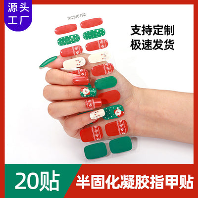 Zhengxiang custom christmas gel nail stickers - cartoon snowflake plaid european & american cross-border uv semi-cured nail decals