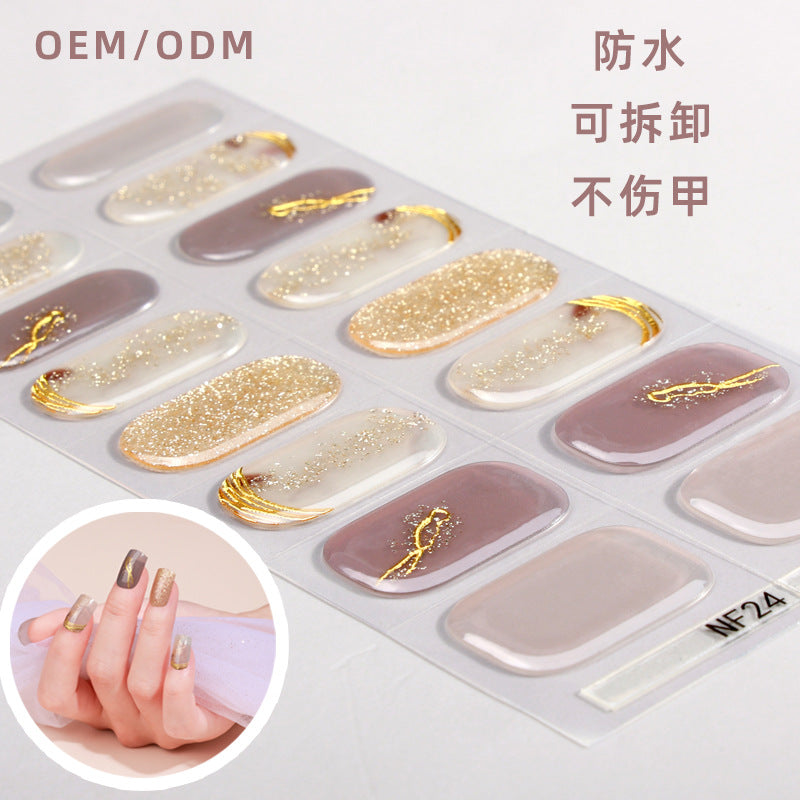 Zhengxiang custom gel nail art stickers french bronzing uv phototherapy semi-cured nail stickers ice transparent nail art stickers wholesale