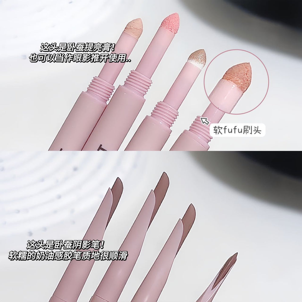 Sweet mint crescent double-ended under-eye brightening pen - 2-in-1 shadow & highlight, waterproof, sweat-proof, smudge-proof, lower eyelid application