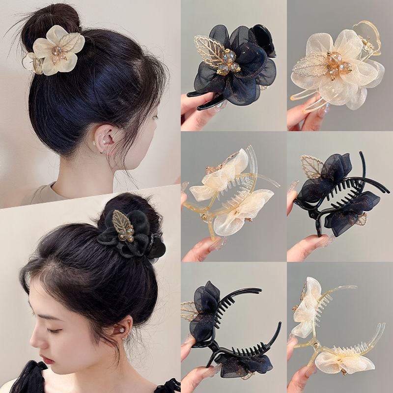 Bun head gripper headwear classy hair clip for women summercasualelegant flower mesh back of head hair clip