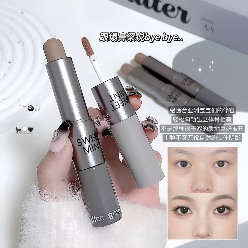 Sweet mint dual-ended contour stick - all-in-one face sculpting, nose shadow, highlight, and concealer
