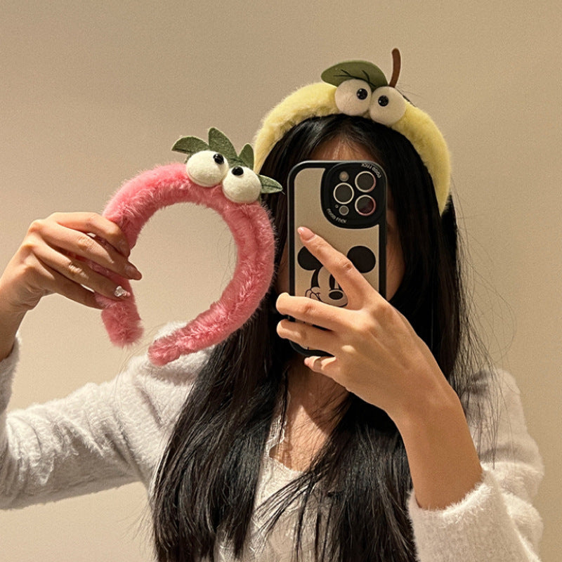 Fruit stuffed eye headband cute cartoon pear strawberry hairpin vitality girl high skull top headband hair tie hair accessories