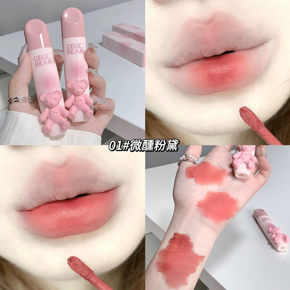 Gege bear tinted lip glaze - soft matte lip mud - perfect for students, no-makeup look, and brightening lips