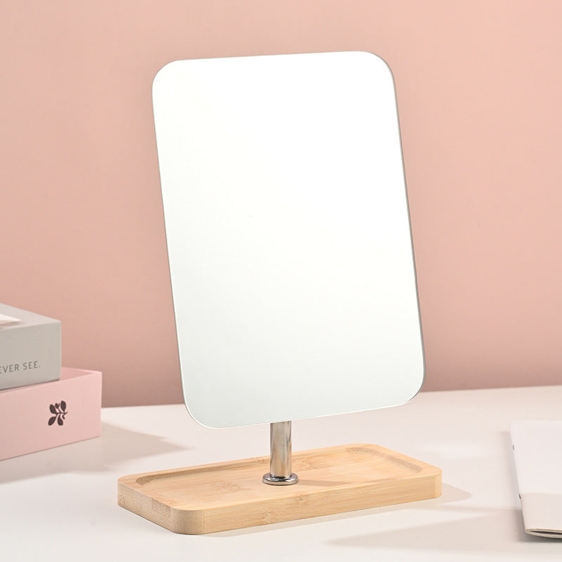 Bamboo wood storage makeup mirror wooden desktop home dressing mirror portable bedroom dormitory for home desktop mirror