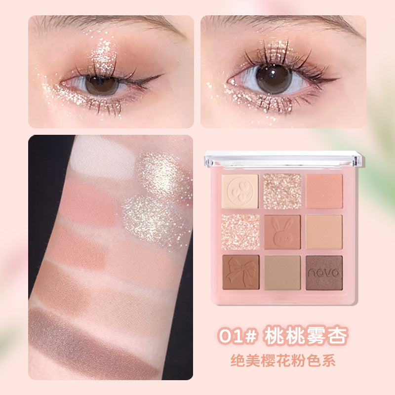Novo moonfall starfall nine-color eyeshadow palette - shimmer, glitter, matte, low saturation, everyday nude look, earth tones, compact & portable